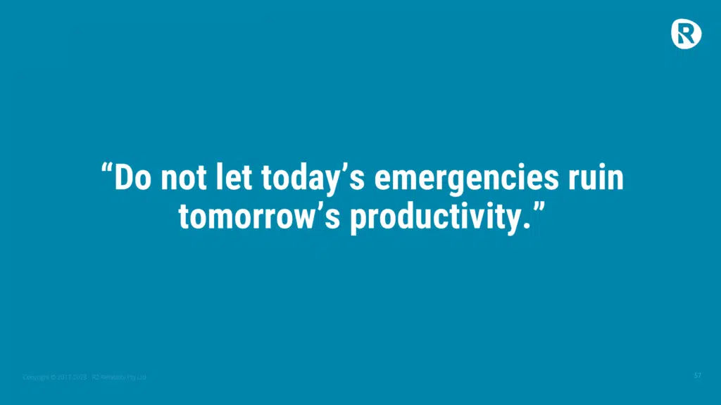 A quote that says: Do not let today's emergencies ruin tomorrow's productivity.