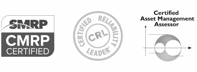 Professional certifications held by Erik Hupje—CMRP (Certified Maintenance & Reliability Professional), CRL (Certified Reliability Leader), and CAMA (Certified Asset Management Assessor) supporting his expertise at Reliability Academy