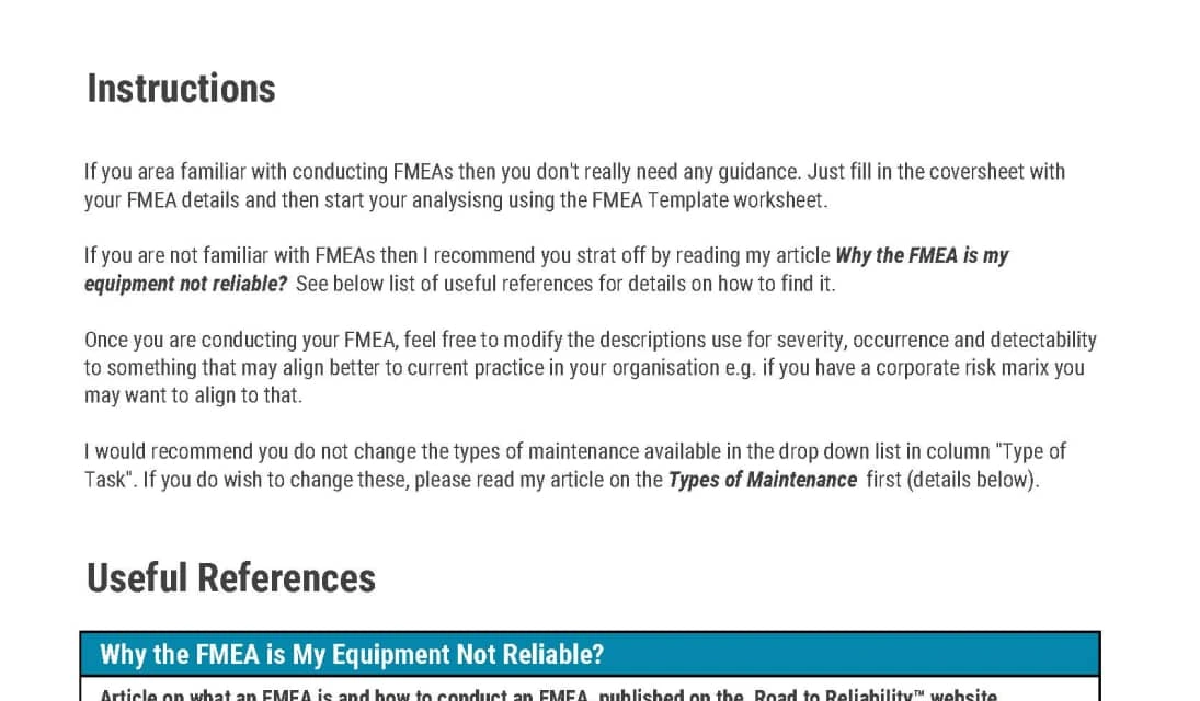 FMEAs Instructions