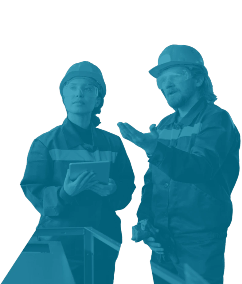 Two industrial maintenance leaders collaborating on the shop floor—hero image for Reliability Academy’s Leadership & Culture training programme