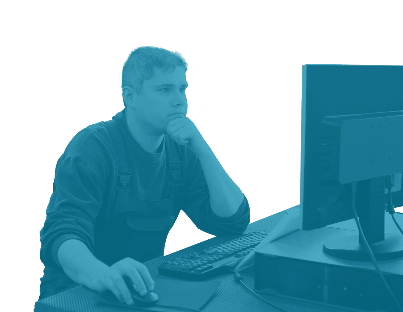 Maintenance planner working at desktop computer—illustration for Reliability Academy’s PS200 course on advanced planning and scheduling practices