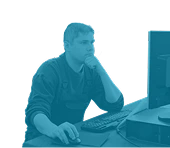 Maintenance planner working at desktop computer—illustration for Reliability Academy’s PS200 course on advanced planning and scheduling practices