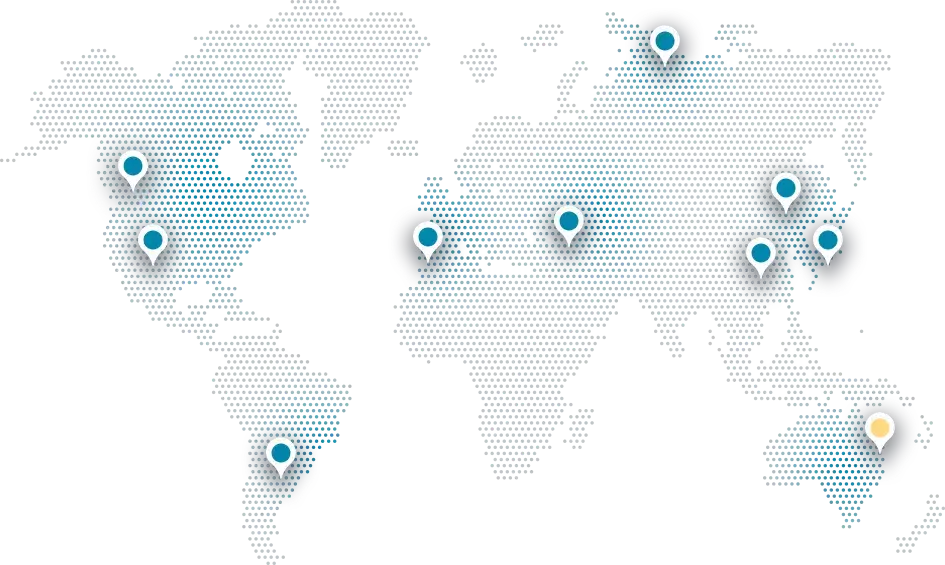 a world map with pins but Australia is highlighted yellow